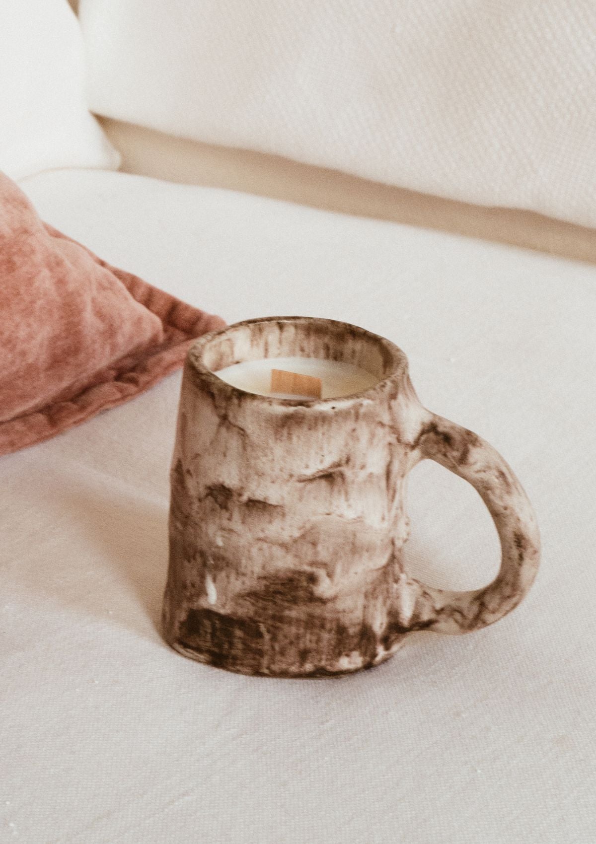 Grand mug bougie céramique artisanale vintage