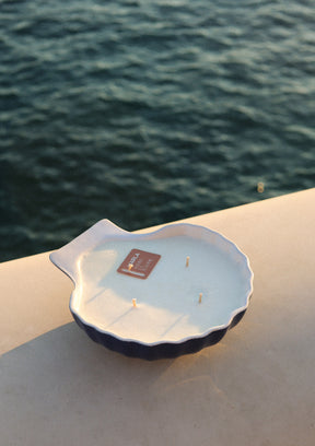bougie ceramique grand coquillage bleu
