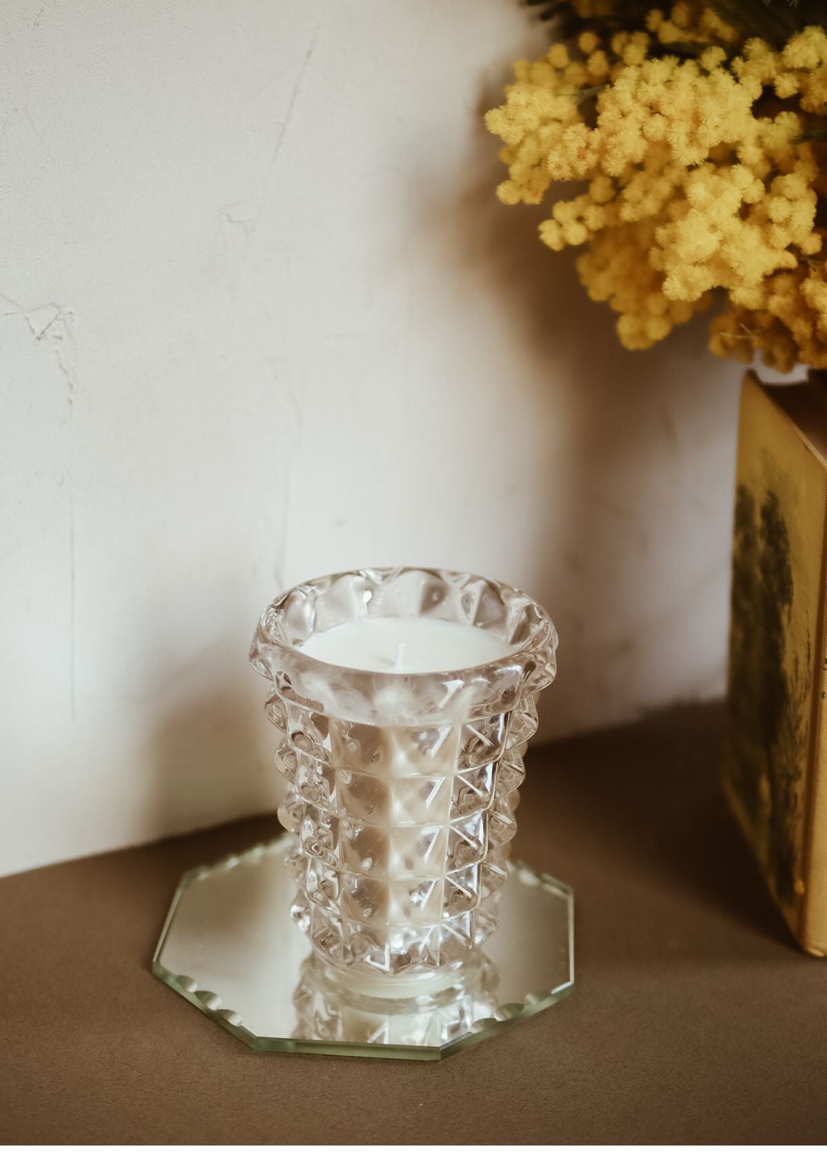 bougie naturelle vase cristal ancien
